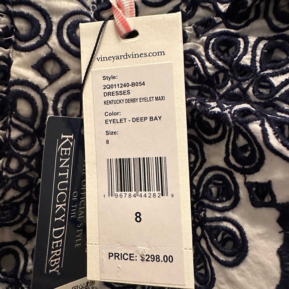 NWT VINEYARD VINES KENTUCKY DERBY EYELET MAXI DRESS SIZE 8 DEEP BAY NAVY WHITE - Picture 6 of 15